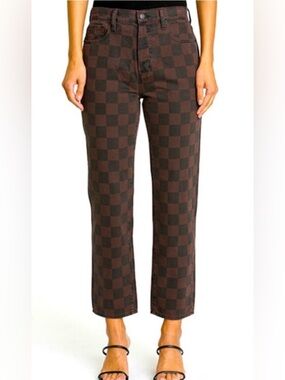 Pistola Charlie Checkered Jeans Brown Black Size 25 High Rise Straight NWT
